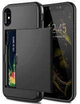 Луксозен силиконов гръб ТПУ с твърда част Hybrid с капак за кредитни карти и визитки за Apple iPhone XS Max черен